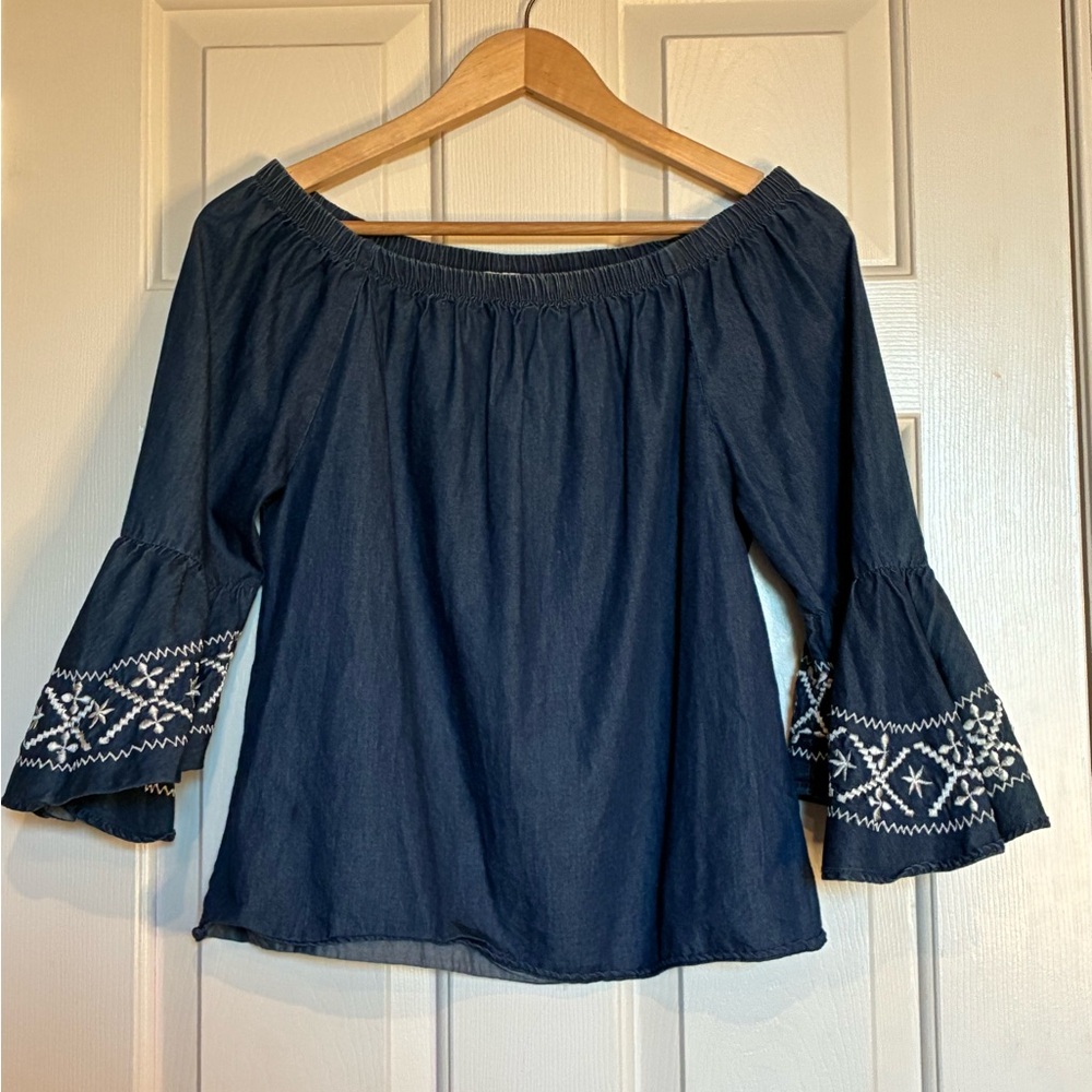 Speed Control Denim Blue Off-Shoulder Blouse